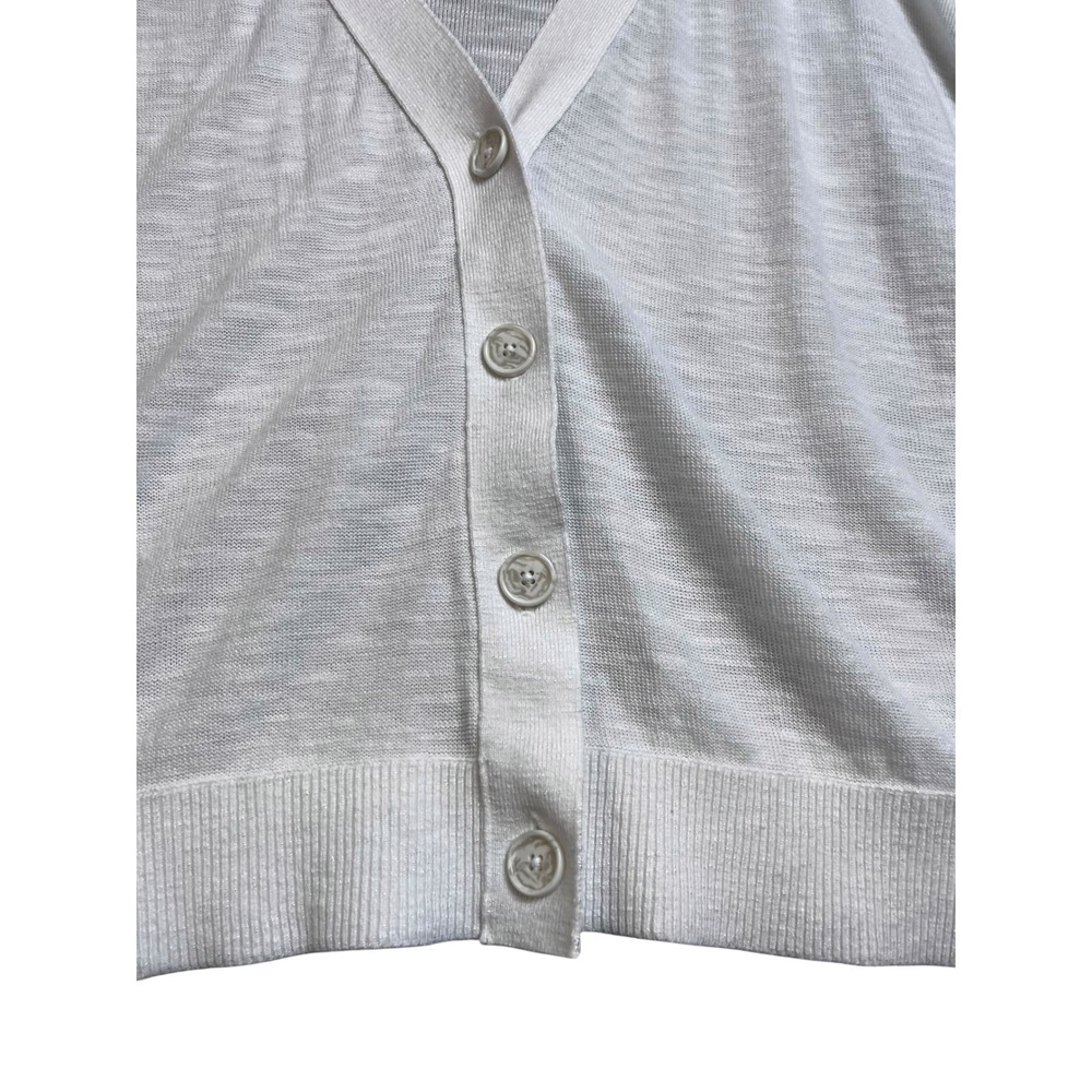 Loft White Ramie Rayon Blend V-Neck Button Front Cardigan M Coastal Grandma - Picture 3 of 7